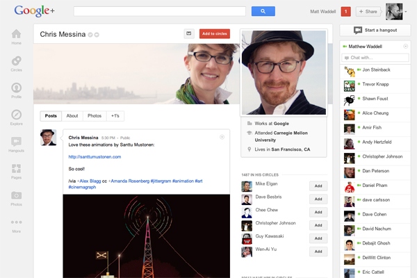Новый интерфейс Google+ (изображение Google).